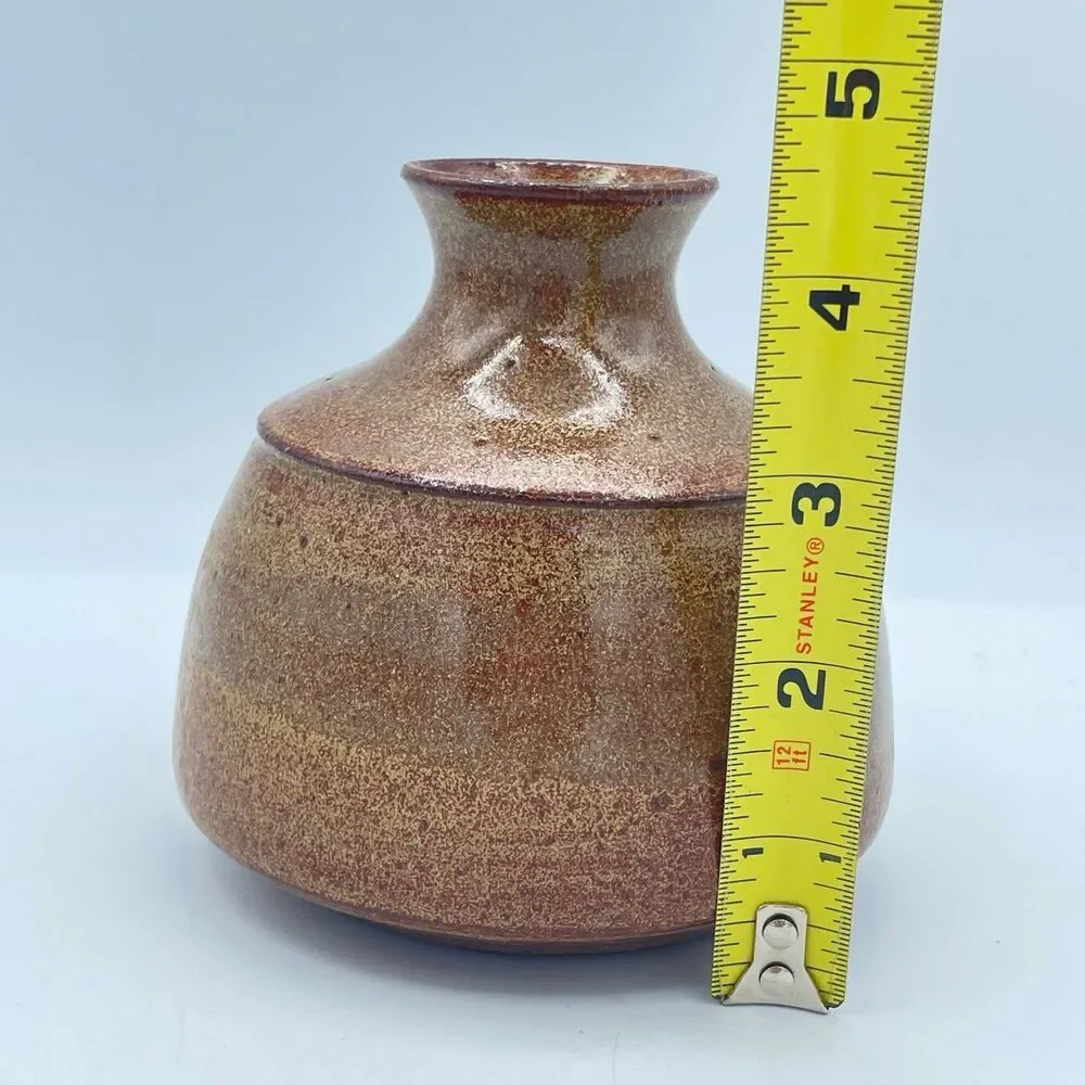 intage Signed Studio Pottery Bud Vase - Hand Thrown Speckled Earth Tone